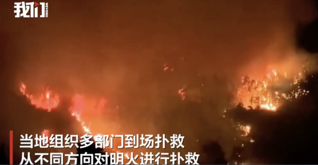 实拍四川广安山火