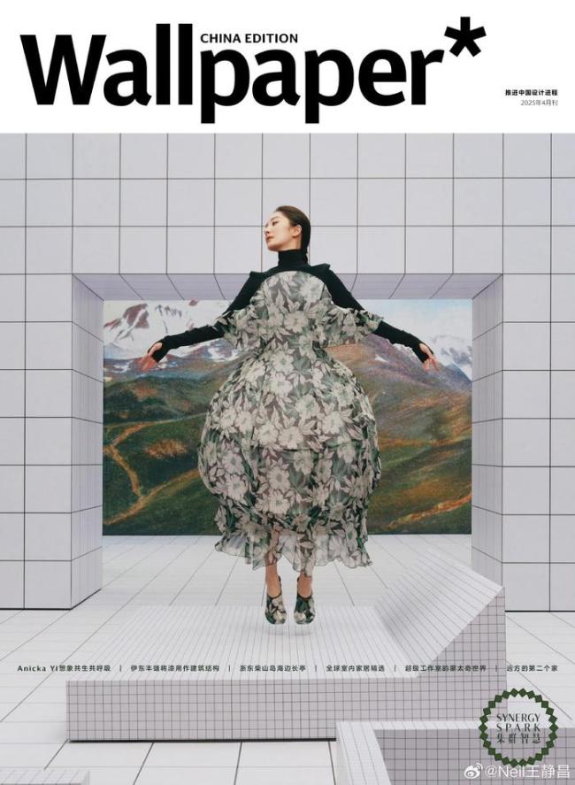 杨幂登上《Wallpaper》中文版四月刊封面，穿越在解构主义几何体块与赛博格美学交织的场景中
