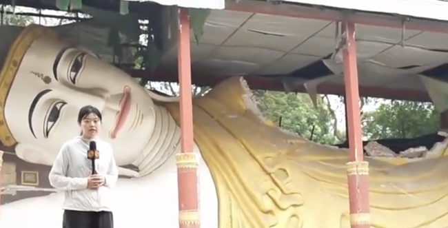 缅甸巨型卧佛像在地震中严重受损