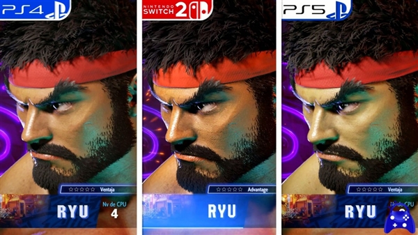 《街头霸王6》PS4、Switch 2、PS5画面对比