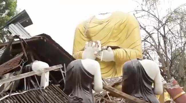 缅甸巨型卧佛像在地震中严重受损